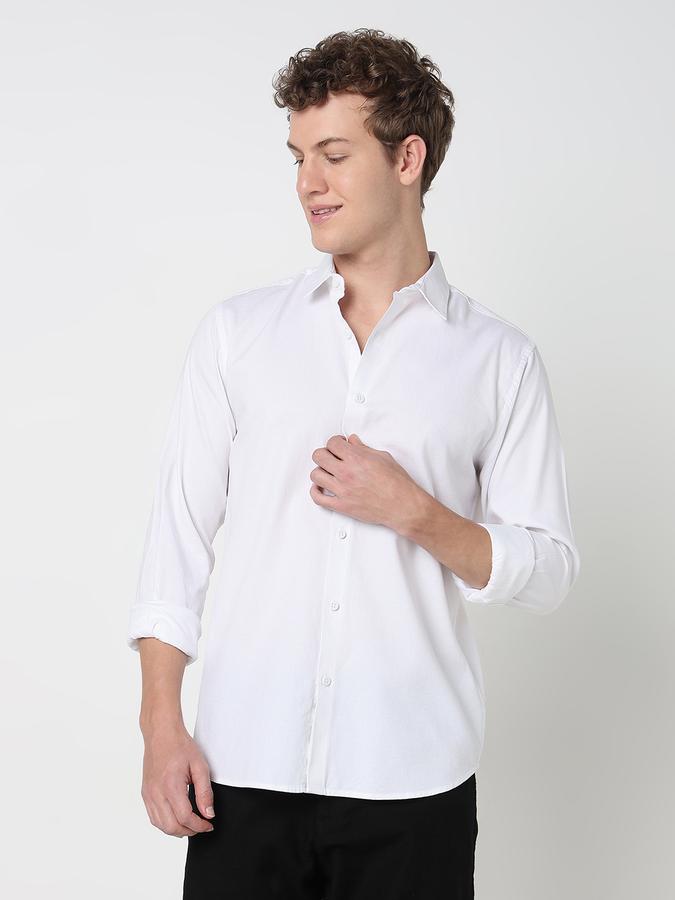 Men Cotton Regular Fit Spread Collar Solid Shirt