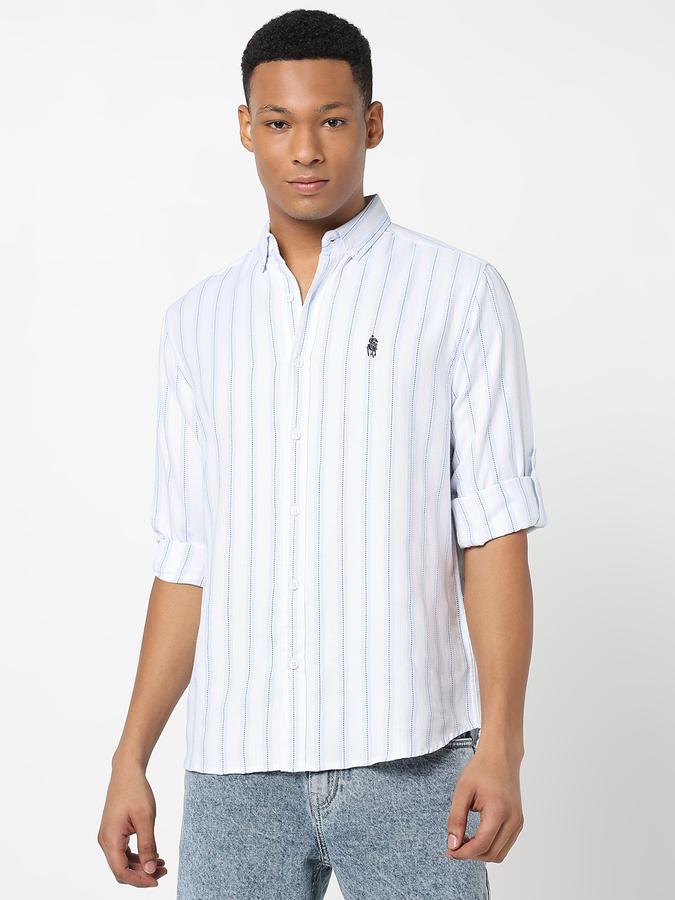 Men Polycotton Regular Fit Button-Down Collar Striped Shirt