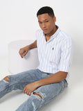 Men Polycotton Regular Fit Button-Down Collar Striped Shirt