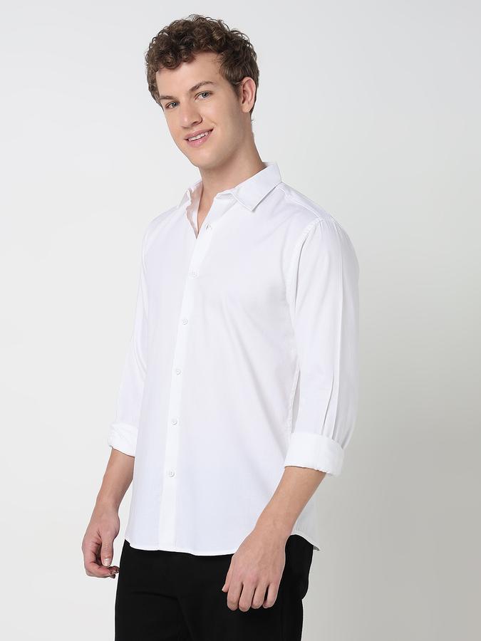 Men Cotton Regular Fit Spread Collar Solid Shirt