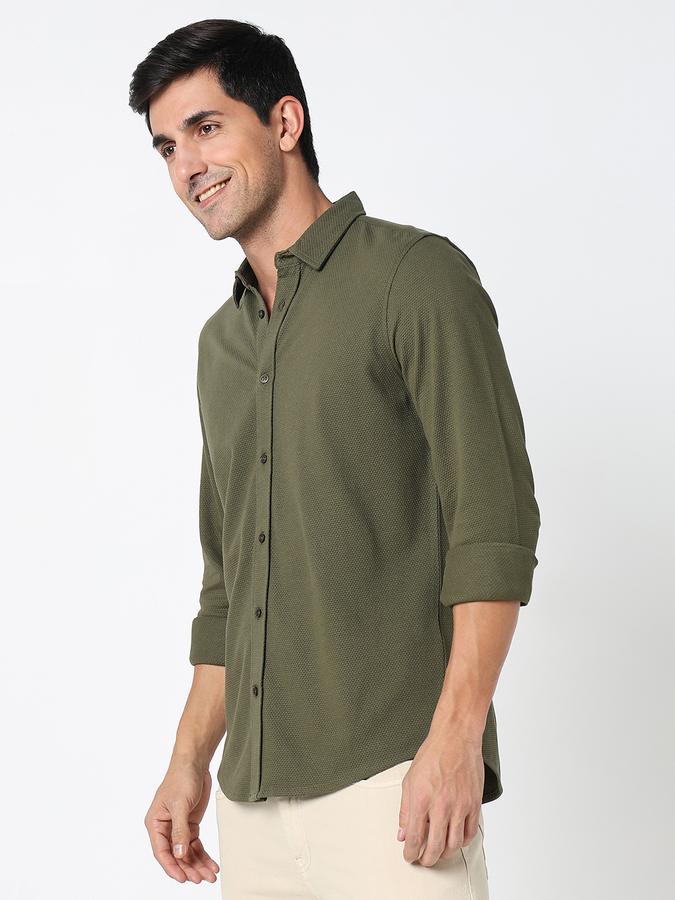 Men Cotton Regular Fit Point Collar Solid Shirt