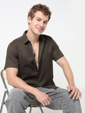 Men Cotton Regular Fit Point Collar Solid Shirt