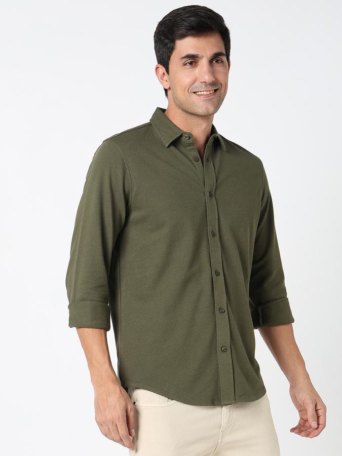 Men Cotton Regular Fit Point Collar Solid Shirt