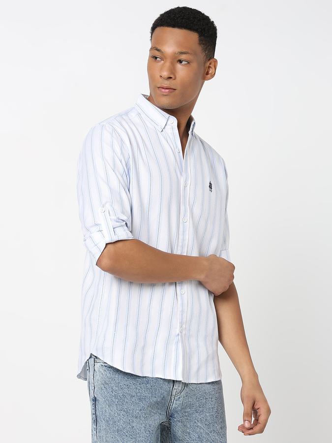 Men Polycotton Regular Fit Button-Down Collar Striped Shirt