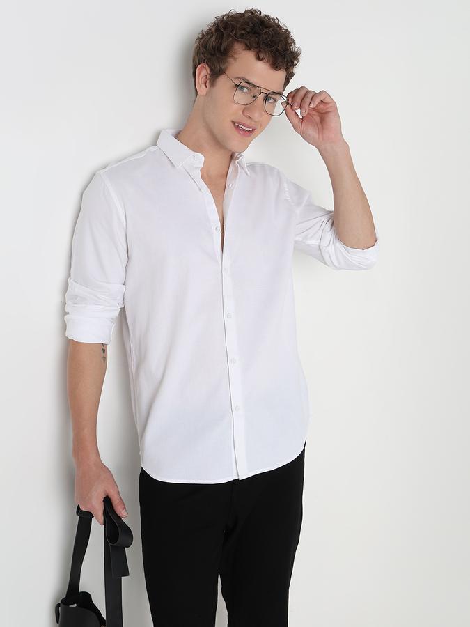 Men Cotton Regular Fit Spread Collar Solid Shirt