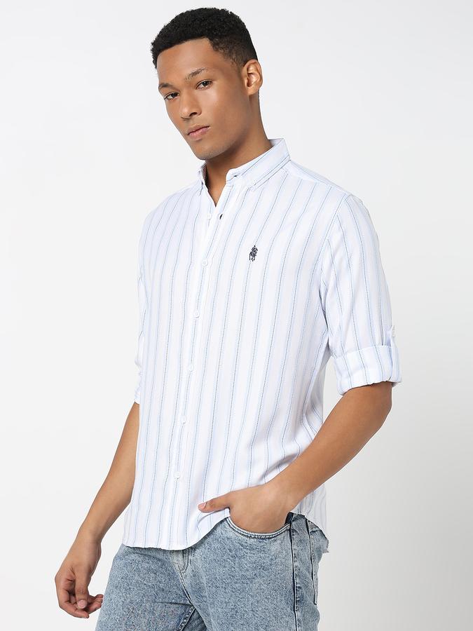 Men Polycotton Regular Fit Button-Down Collar Striped Shirt