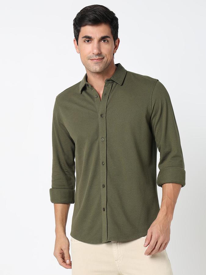 Men Cotton Regular Fit Point Collar Solid Shirt